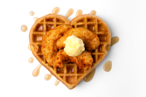 Slim Chickens heart shaped chicken and waffles